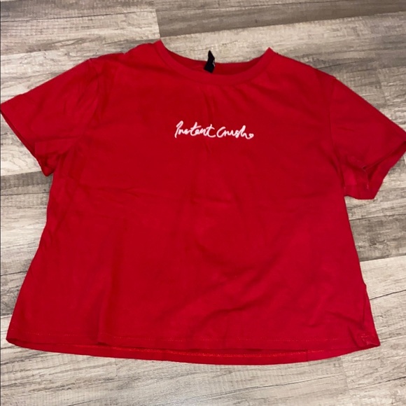 💚 Red Boxy Short Sleeve T-Shirt with Print - Picture 2 of 2